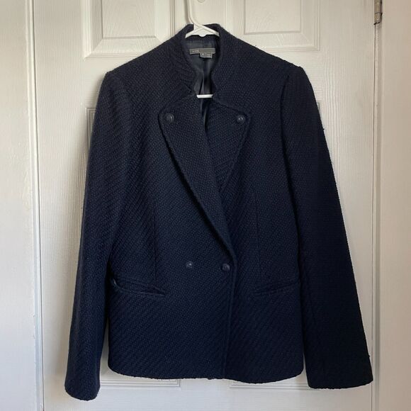 Vince Dark Blue Wool Blend Tweed Double Breast Jacket Size 8